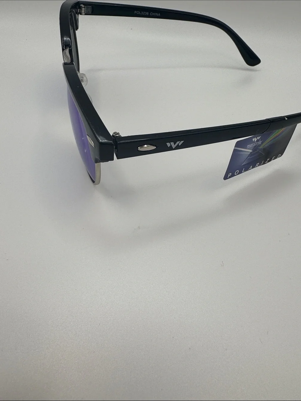 Black Frame Sunglasses with Blue Mirrored Lenses